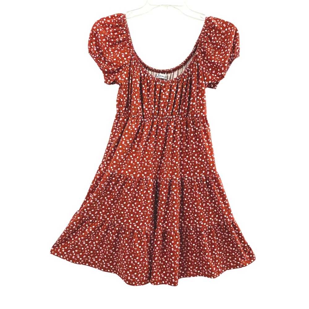 Hollister Prairie Dress Womens XS Rust Red Ditsy Floral Puff Sleeve Tiered Boho